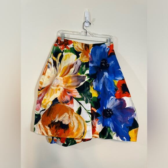 Pauw Amsterdam Skirt Bubble A line Pleated Cotton Floral Multicolor Size 1 Small - Picture 2 of 7